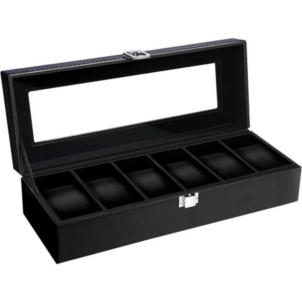 Uten Watch Box Glass Display Organizer 6 Slot PU Leather Case for Men Women